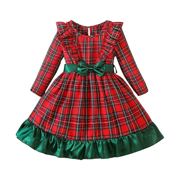 Adeawade Toddler Girls Rompers 4-5 Years Children'S Long Sleeve Spring And Autumn Christmas Plaid Dress Xmas Sundress Casual Girl Clothing Red