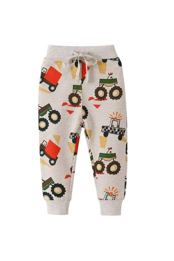 Toddler Pants For Boys 18-24 Months Sweatpants Drawstring Animal Print Elastic Waist Dinosaur Car Pajamas Pant casual Slacks Straight Leg Trousers Cute Outfits Beige