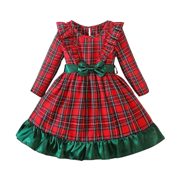 Adeawade Toddler Rompers For Girls 3-4 Years Children'S Long Sleeve Spring And Autumn Christmas Plaid Dress Xmas Sundress Adorable Daily Wear Red