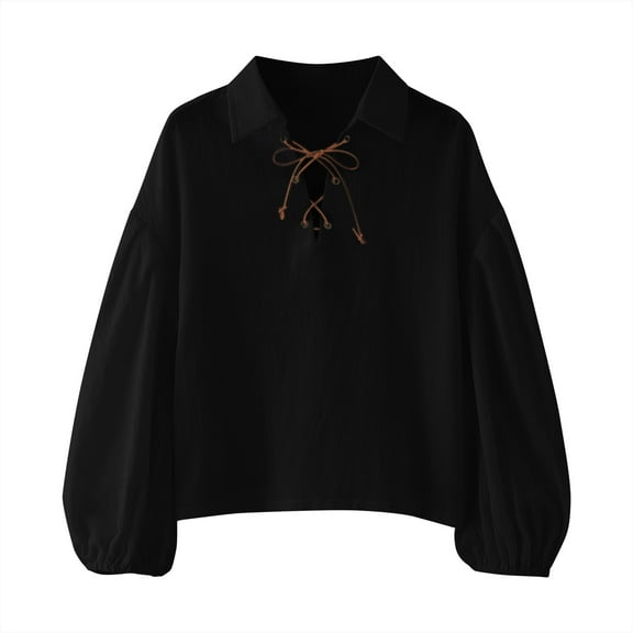 Adeawade Tops For Boys 6-8 Years Shirt Renaissant Lace Up Hallomas Scottish Jacobite Tee Round Neck Blouse Cool Outfits Black