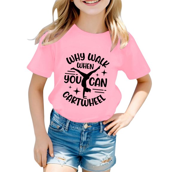 Adeawade Tops For Girl Short Sleeve Letter Graphic Top Tee Round Neck T Shirts Classic Summer Playsuit 8-9 Years Pink2
