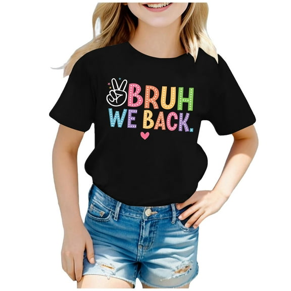 Adeawade Tops For Girls 8-9 Years Kids' Back To School Graphic Short Sleeve Round Neck Tee Elegant Outfits Black