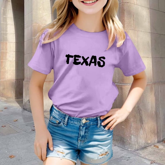 Adeawade Tops For Girls Short Sleeve Round Neck T Shirts Children City Place Name Theme Printed Boys And Girls Top Tee Relax Fit Summer Wear 6-7 Years Light Purple