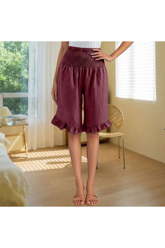 Trousers Pants For Women Straight Leg High Waist Pants For Loose Fit Cropped Trousers With Drawstring Waist And Asymmetric Hem Linen Blend Durable Clothes L Red