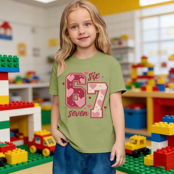 Adeawade Valentine'S Day Girls T Shirts Short Sleeve Cartoon Graphic Top Round Neck Shirts Loose Fit Tee For Kids Cute Spring Wear 12-13 Years Light Green