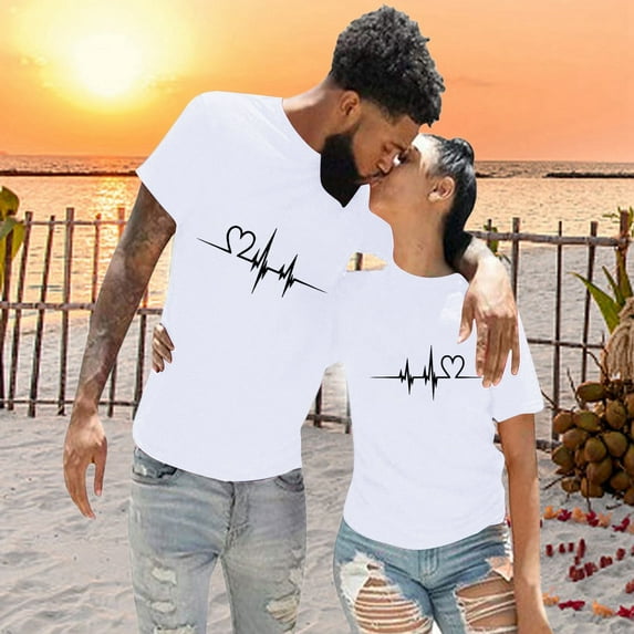 Adeawade Valentine'S Day T Shirts For Women Short Sleeve T Shirt Solid Color Heart Print Tops Round Neck Tee Casual Clothes Xl White