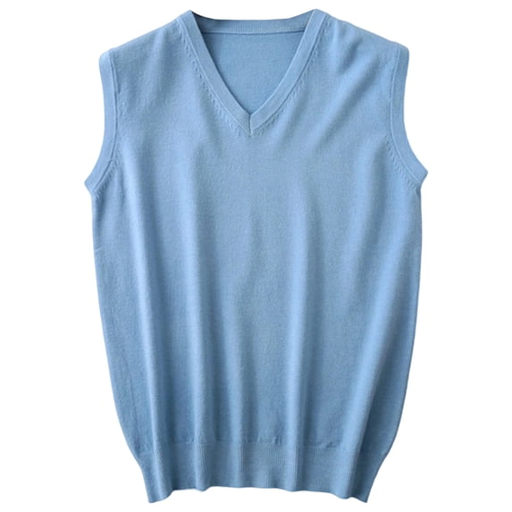 Adeawade Winter Sweaters For Men Sweater Vest Sleeveless Solid Color V Neck Knitted Vest Tops Comfortable Wear Light Blue S
