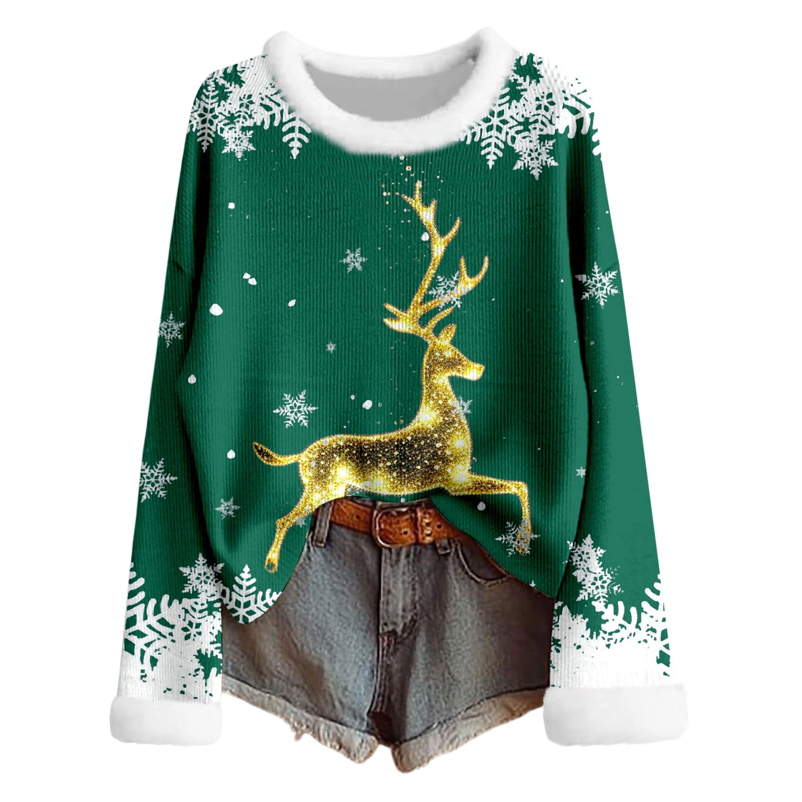 Adeawade Women Christmas Tshirts Long Sleeve T Shirt Fuzzy Collar Xmas ...