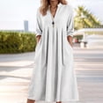 thumbnail image 1 of Adeawade Women Dresses Autumn Dress Long Sleeve Loose Fit Style Pocket Dress With Lapel Collar In Soft Linen Blend Fabric Charm Wear M White, 1 of 3