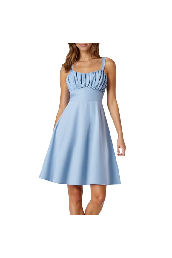 Women Dresses Round Neck Sleeveless Ladies' Summer Stage Performance Dress Strap Dress Slim And A Line Dress. Trend Streetwear Blue S