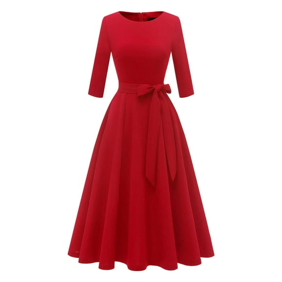 Adeawade Women Dresses Short Sleeve Summer Tops Dresses For Everyday Wear Round Neck Solid Color Dresses Lightweight Classic Clothes Red L