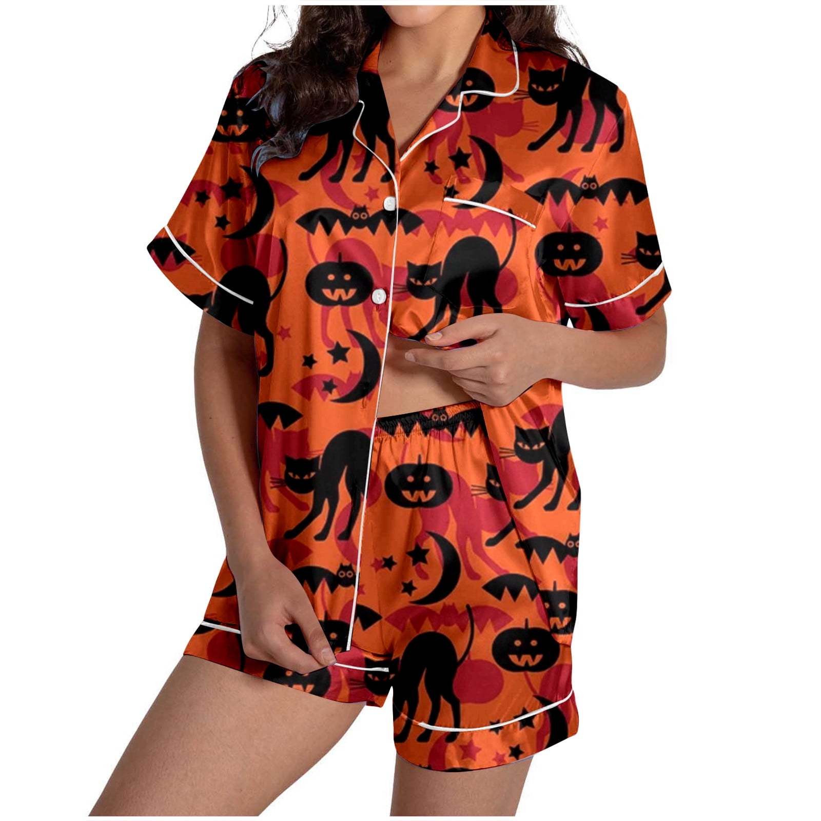 Women's Pajama Set Cat Halloween Simple Home Polyester