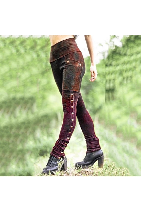 Women'S Pants Straight Leg Slim And Fit Rivets Side Patchwork High Waist Stretchy Pencil Pants Basic Wear L