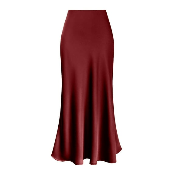 Adeawade Women'S Skirts Ladies High Waist Skirt Solid Color Satin Dress Zipper Skirt Simple Style Fashion Clothes Red S