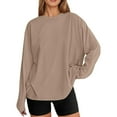 thumbnail image 1 of Adeawade Women T Shirts Fashionable Oversized Long Sleeve T Shirt Basic Round Neck Fall Top Basic Clorthing Khaki 2Xl, 1 of 6
