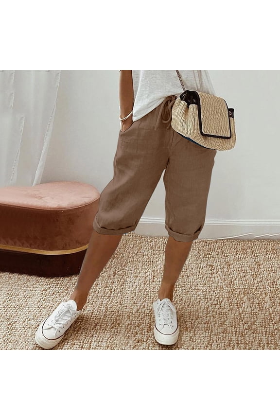 Women Trousers Straight Leg Capris Pants With Large Pocket High Waist Trousers Solid Color Slacks Classic Pants 2Xl Coffee