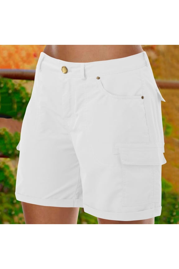 Women Trousers Straight Leg High Waist Loose Solid Color Mini Pant Summer Beach Shorts Buttons Short Cargo Shorts Classic Pants 3Xl White