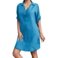 thumbnail image 1 of Adeawade Womens Dress Short Sleeve Linen Dress V Neck Solid Color Loose Beach Dress Basic Sweet Daily Wear Green L, 1 of 2