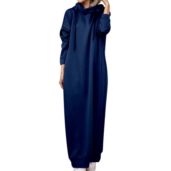 Adeawade Womens Dresses Long Sleeve V Neck Floral Dress Home Spring Summer Fall Loose Fit Dresses Casual Clothes Dark Blue M