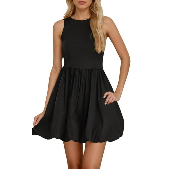 Adeawade Womens Dresses Sleeveless Round Neck Tank Dresses Women 2026 Bodycon Mini Dress Smocked A Line Dress Casual Clothes Black Xl