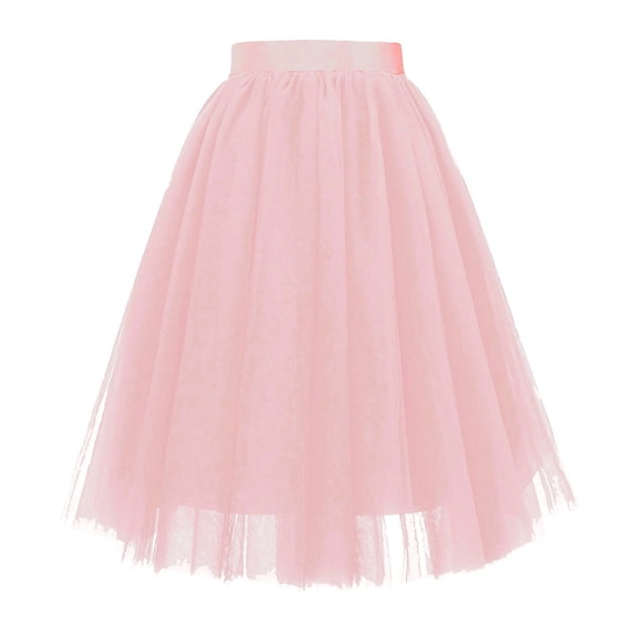 Adeawade Womens Summer Skirts Empire Waistband Layered Skirt Solid Color Flowy A Line Midi Length Party Wear Trend Clothes Light Pink 2Xl