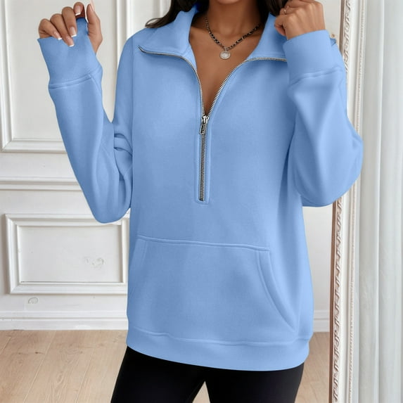 Adeawade Womens Sweatshirts Long Sleeve Hoodie Solid Color Loose Fit Pullover Sweatshirt Fall Winter Basic Tops Soft Daily Wear Light Blue 2Xl