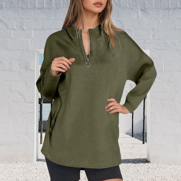 Adeawade Womens Sweatshirts Long Sleeve Sweatshirt Women’S Fall/Half Zip Hoodie High Neck Pullover Blouses Fall Winter Soft Tops Trend Clothes Green M
