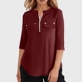 thumbnail image 1 of Adeawade Womens T Shirts 3/4 Sleeve Zippered Round Neck Solid Color Simple Style Tee Clothing S Rd1, 1 of 4