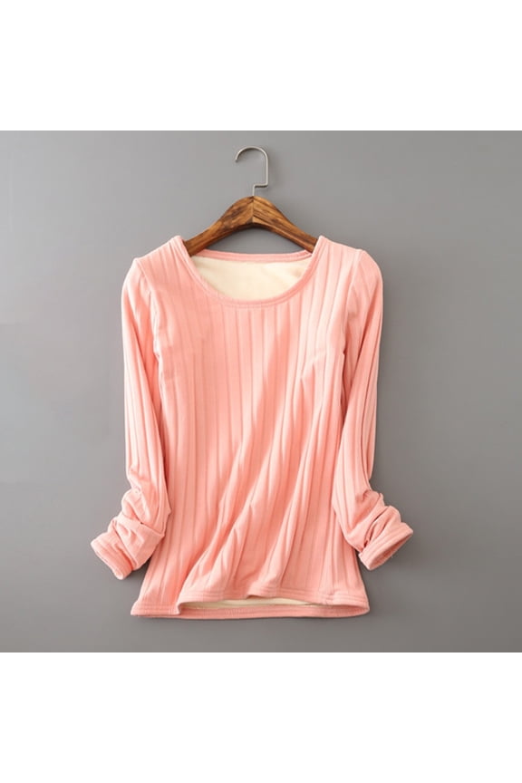 Womens T Shirts Crewneck Long Sleeve Undershirt Solid Color Fashion Tee Clothing M Pink