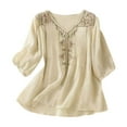 thumbnail image 1 of Adeawade Womens T Shirts Long Sleeve Blouse V Neck Solid Color Simple Style Tee Clothing L Beige, 1 of 9