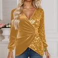 thumbnail image 1 of Adeawade Womens T Shirts Long Sleeve Blouse With Sequin Velvet Collar Asymmetrical Hem Top For Party Wear Retro Basic Clothing Yellow 2Xl, 1 of 5