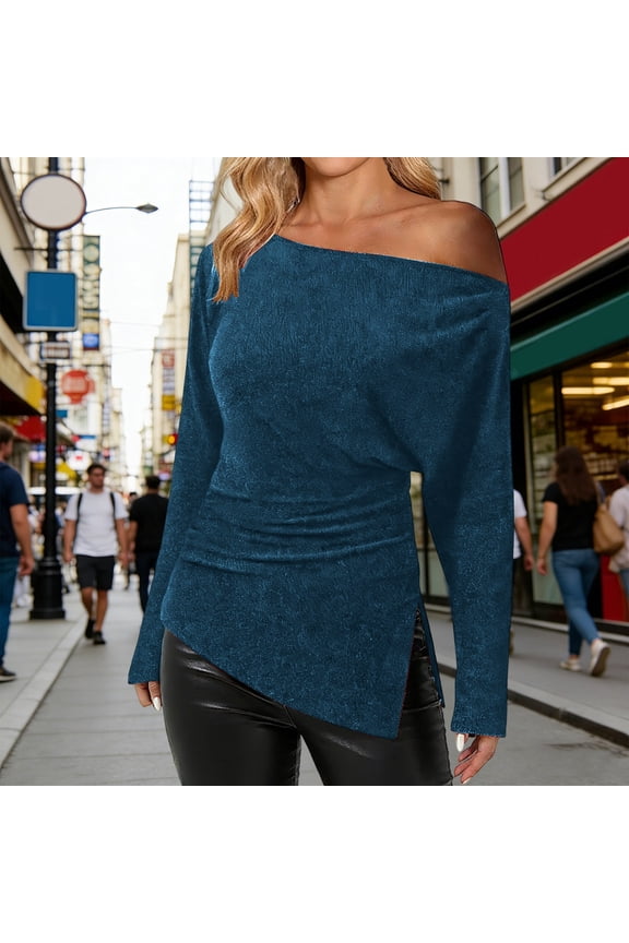 Womens T Shirts Long Sleeve Tee Crewneck T Shirt Top Fit Tee Shirt For Ladies Elegant Basic Clothing Navy Xl