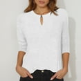 thumbnail image 1 of Adeawade Womens T Shirts Round Neck Solid Color Tops 3/4 Sleeve Charm Tee Daily Wear M White, 1 of 5