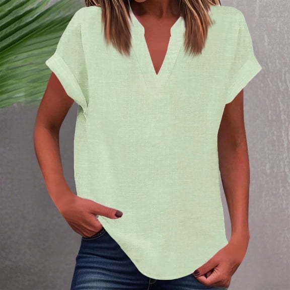 Adeawade Womens T Shirts Short Sleeve Solid Color Loose Fit Round Neck Classic Tee Clothing S Green