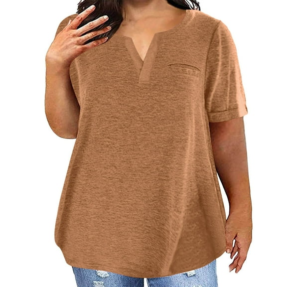 Adeawade Womens T Shirts Short Sleeve Tops V Neck Solid Color Simple Style Tee Leisure Daily Wear S Brown