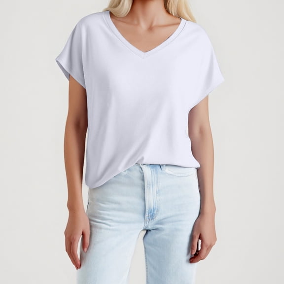 Adeawade Womens T Shirts Short Sleeve Vest V Neck Solid Color Simple Style Tank Tops Clothes M White