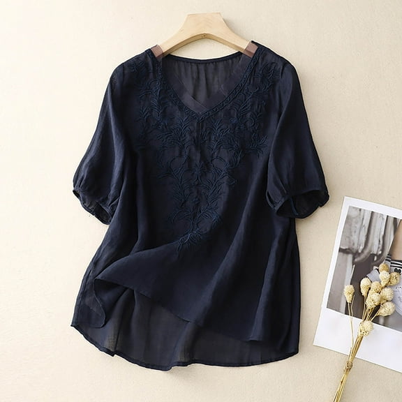 Adeawade Womens T Shirts V Neck Long Sleeve Blouse Solid Color Fashion Tee Clothing S Navy