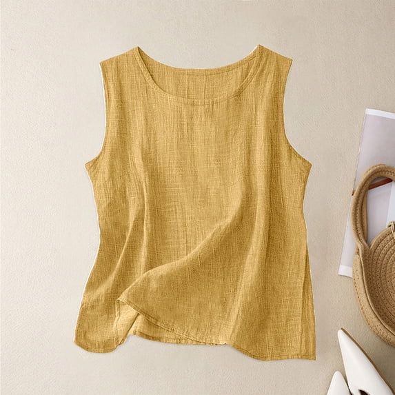 Adeawade Womens Tank Tops Sleeveless Sheer Blouse Loose Fit Summer Camisole Round Neck Solid Color Tank Top Casual Clothes Orange 4Xl