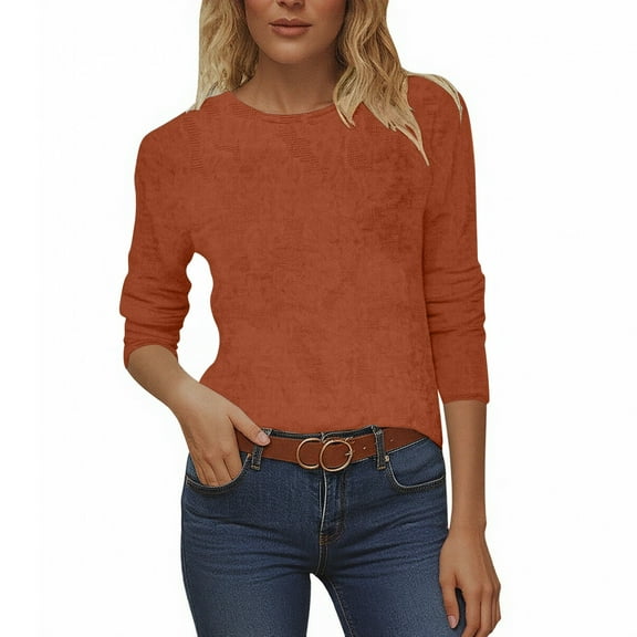 Adeawade Womens Tops 3/4 Sleeve Crewneck T Shirts Solid Color Basic Tee Clothing S Orange