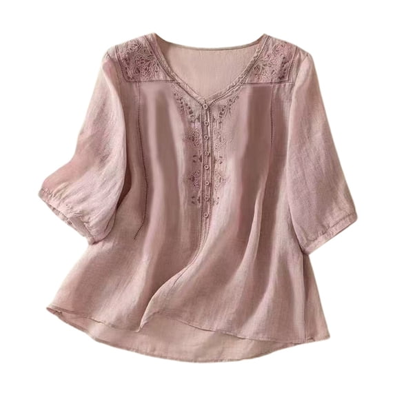 Adeawade Womens Tops Long Sleeve Blouse V Neck Solid Color Simple Style Tee Daily Wear Xl Purple