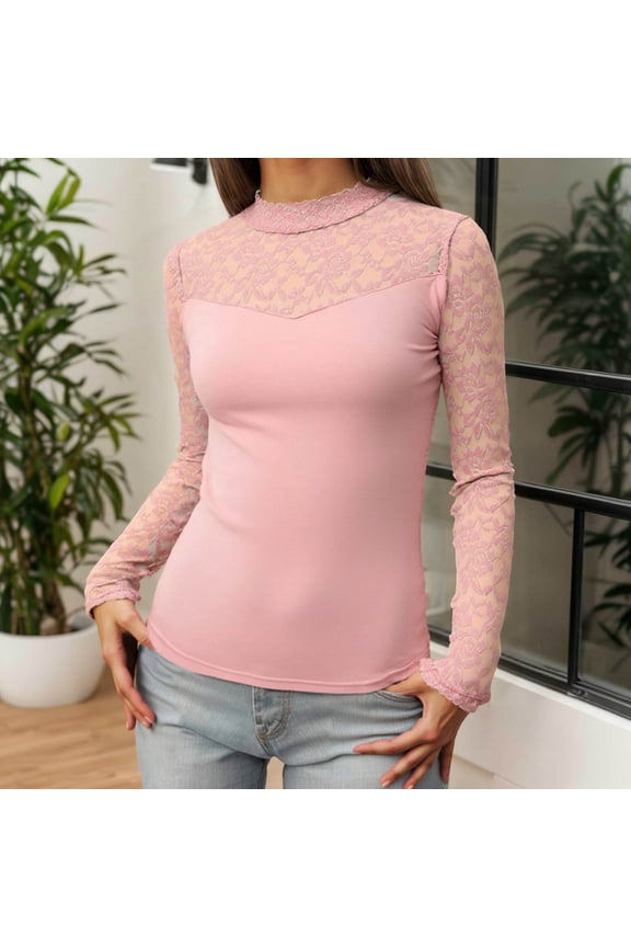 Womens Tops Long Sleeve Solid Color Blouse Round Neck Classic Tee Cute Daily Wear S Pink