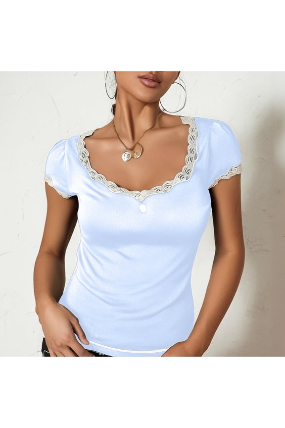 Womens Tops Short Sleeve Crewneck T Shirts Solid Color Basic Tee Daily Wear S Light Blue