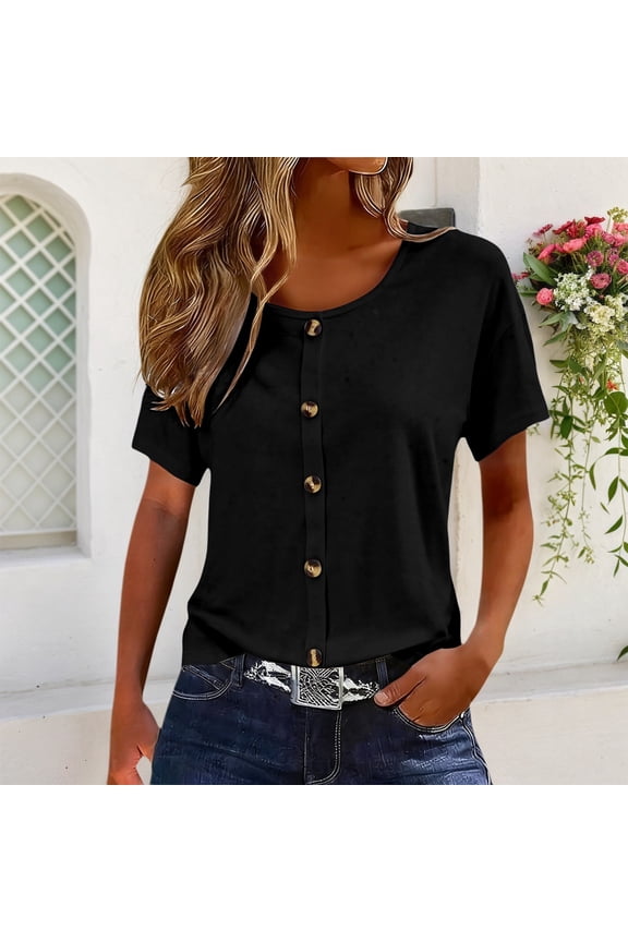Womens Tops Short Sleeve Round Neck T Shirts Solid Color Basic Tee Clothing Xl Black