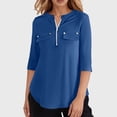 thumbnail image 1 of Adeawade Womens Tshirt 3/4 Sleeve Zippered Round Neck Solid Color Simple Style Tee Clothes L Blue, 1 of 4
