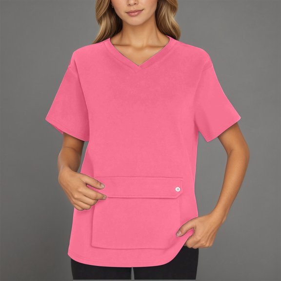 Adeawade Womens Tshirt Crewneck Short Sleeve Tops Solid Color Fashion Tee Clothes L Pink