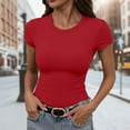 thumbnail image 1 of Adeawade Womens Tshirt Short Sleeve Solid Color Tops Round Neck Classic Tee Clothing S Red, 1 of 3