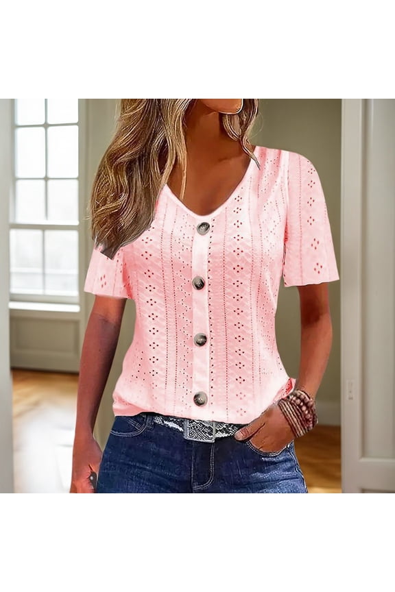 Womens Tshirt Short Sleeve Tops Crewneck Solid Color Simple Style Tee Clothing M Pink