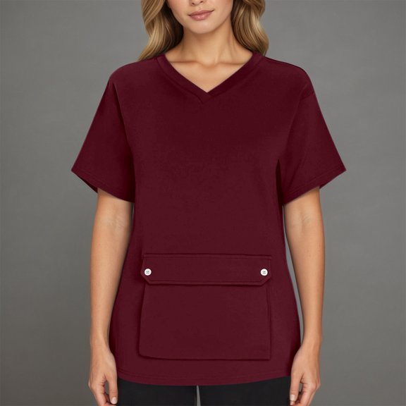 Adeawade Womens Tshirts Crewneck Short Sleeve Tops Solid Color Fashion Tee Clothes Xl Red