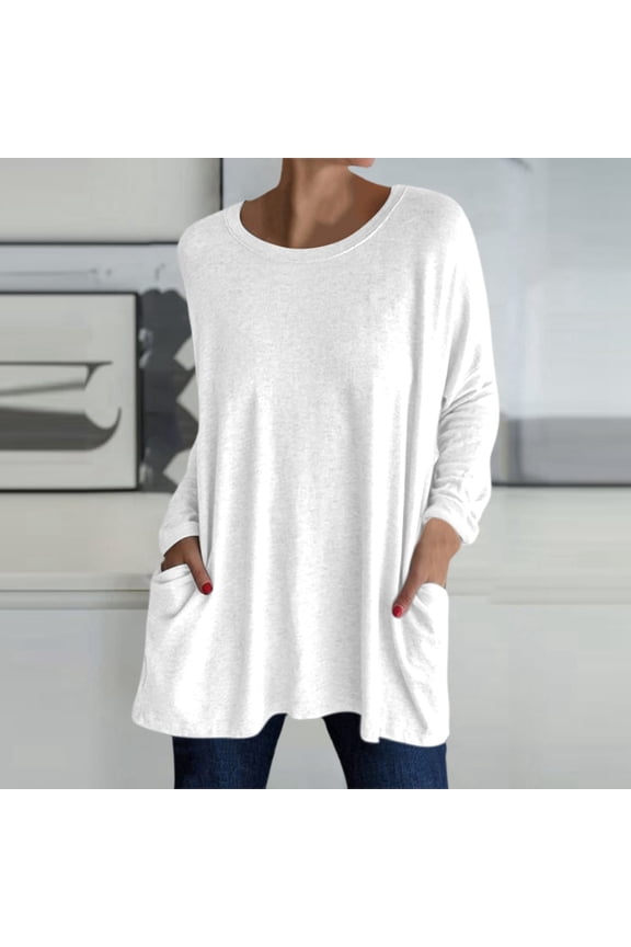 Womens Tshirts Crewneck Tops Long Sleeve Solid Color Elegants Tee Clothing Xl White