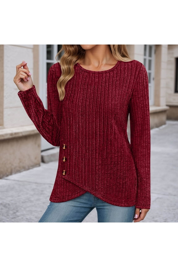 Womens Tshirts Round Neck Solid Color Tops Long Sleeve Charm Tee Clothing M